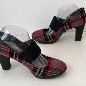 Anne Klein Sport Tartan Plaid Flannel Mary Jane Block Heels ~ Women's Size 8.5M
